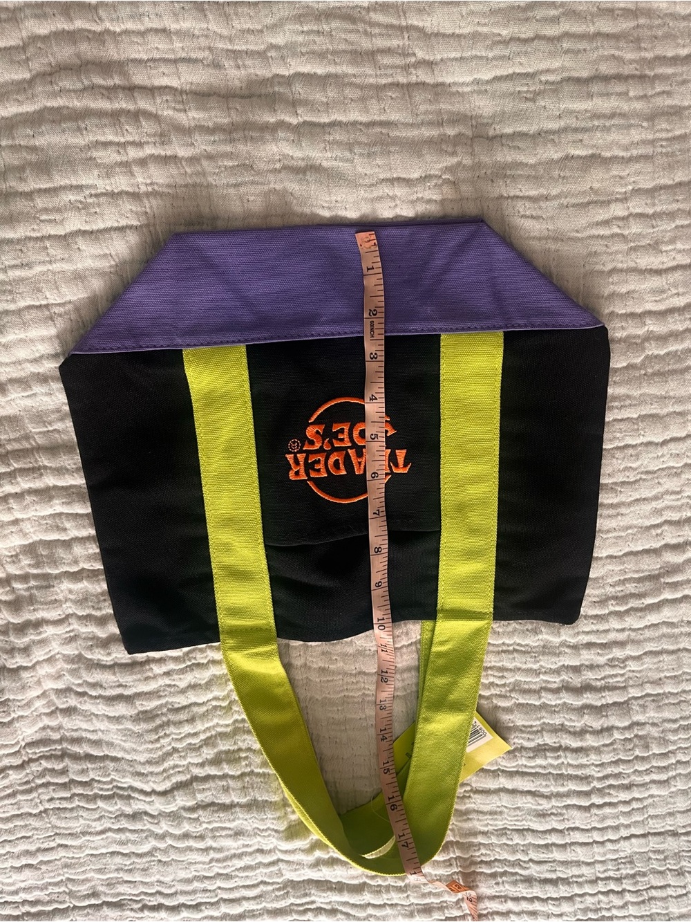 Trader Joe's Black Canvas Tote with Lime Handles and Purple Base - Picture 6 of 6
